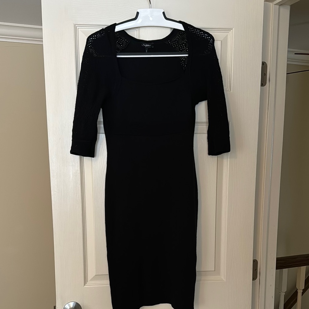 Byblos Black Bodycon Dress with 3/4 Cuffed Sleeves for Cocktail
